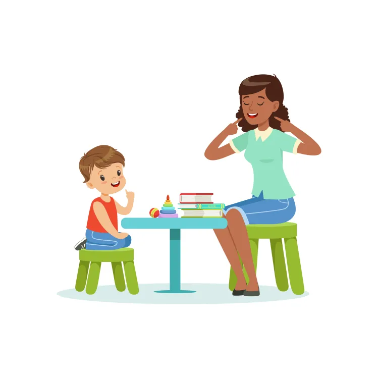 Speech pathologist working one-on-one with a child on language and communication skills.